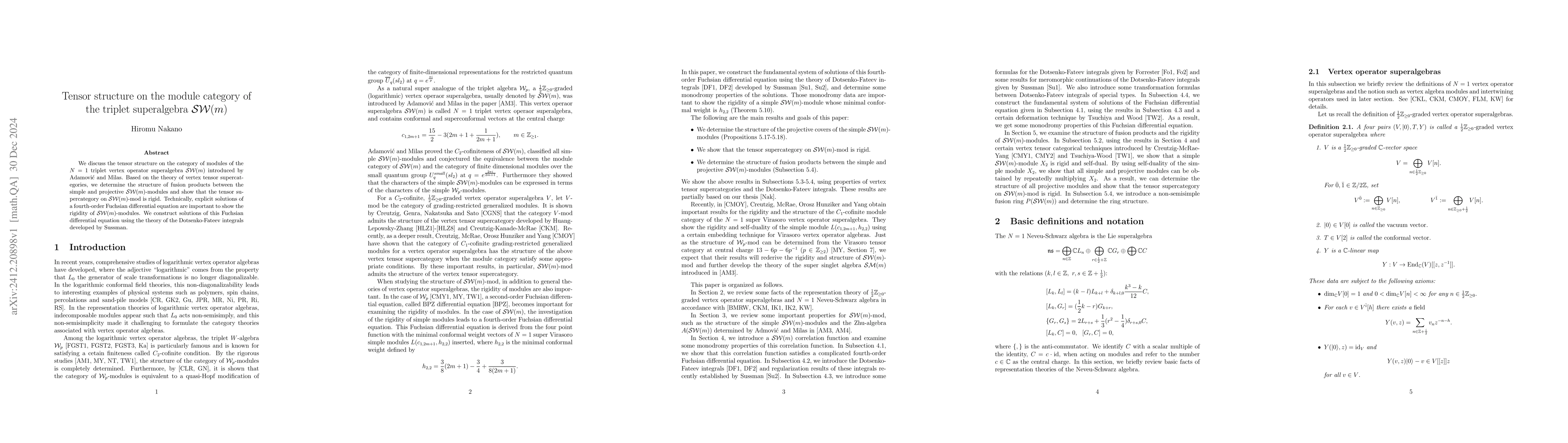 Thumbnail for Tensor structure on the module category of the triplet superalgebra
  $\mathcal{SW}(m)$