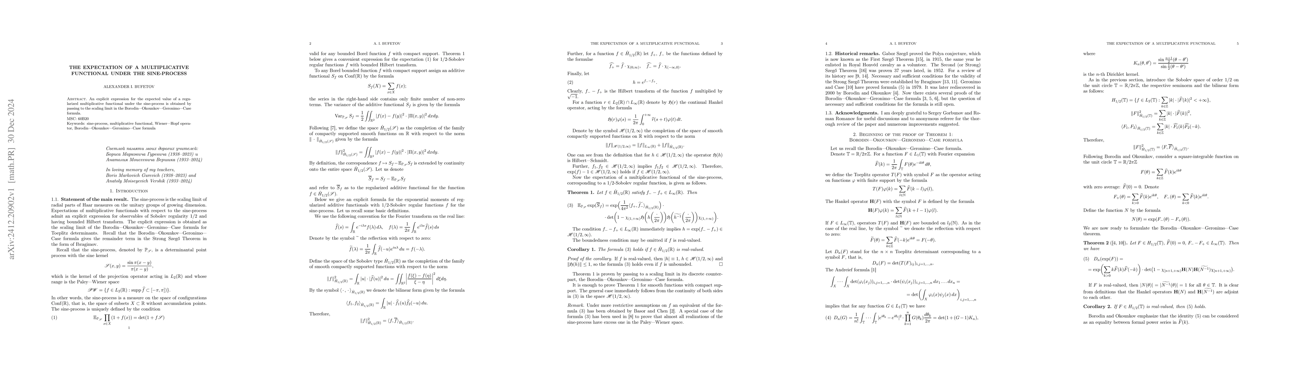 Thumbnail for The Expectation of a Multiplicative Functional under the Sine-Process