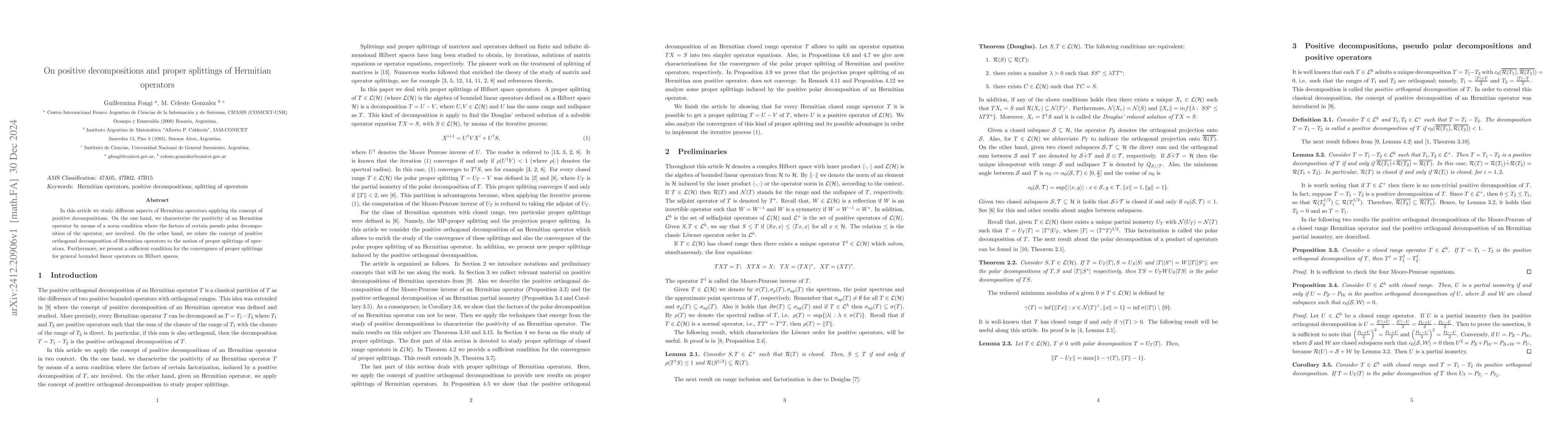 Thumbnail for On positive decompositions and proper splittings of Hermitian operators