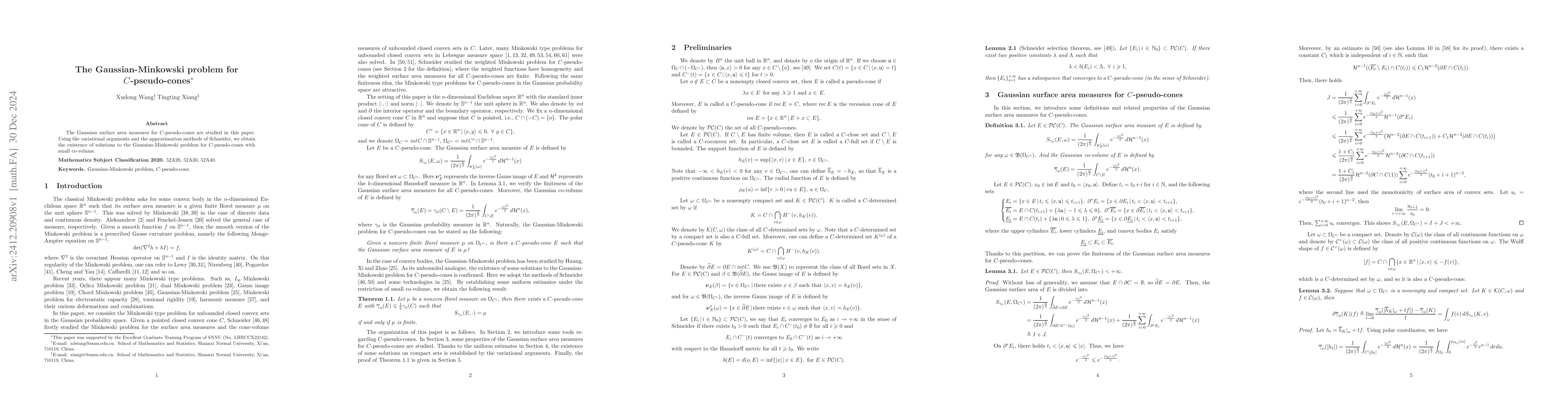 Thumbnail for The Gaussian-Minkowski problem for $C$-pseudo-cones