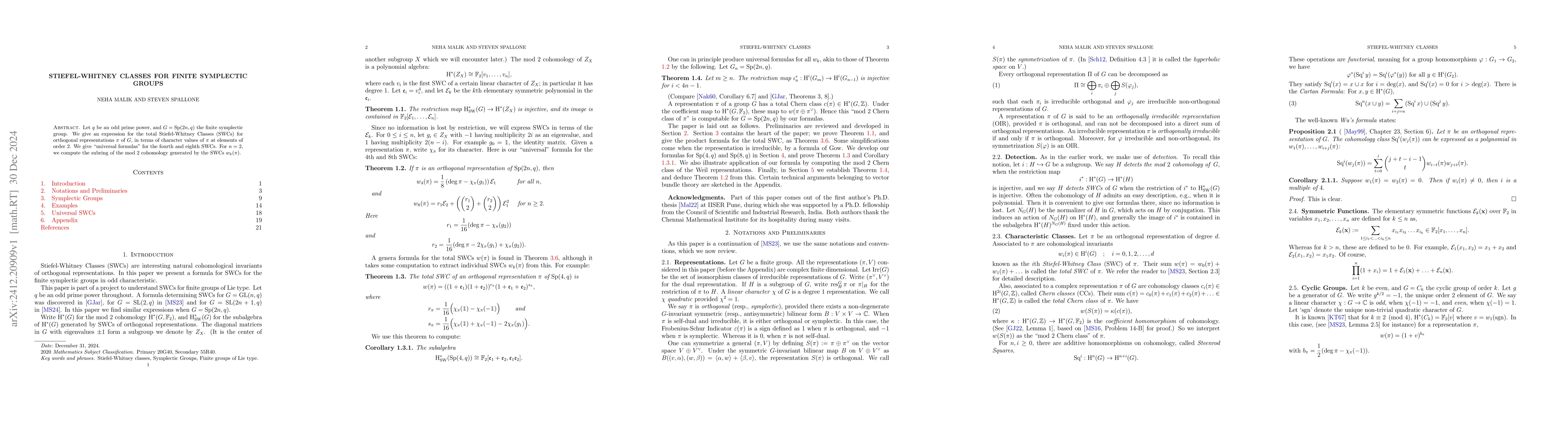 Thumbnail for Stiefel-Whitney Classes for Finite Symplectic Groups