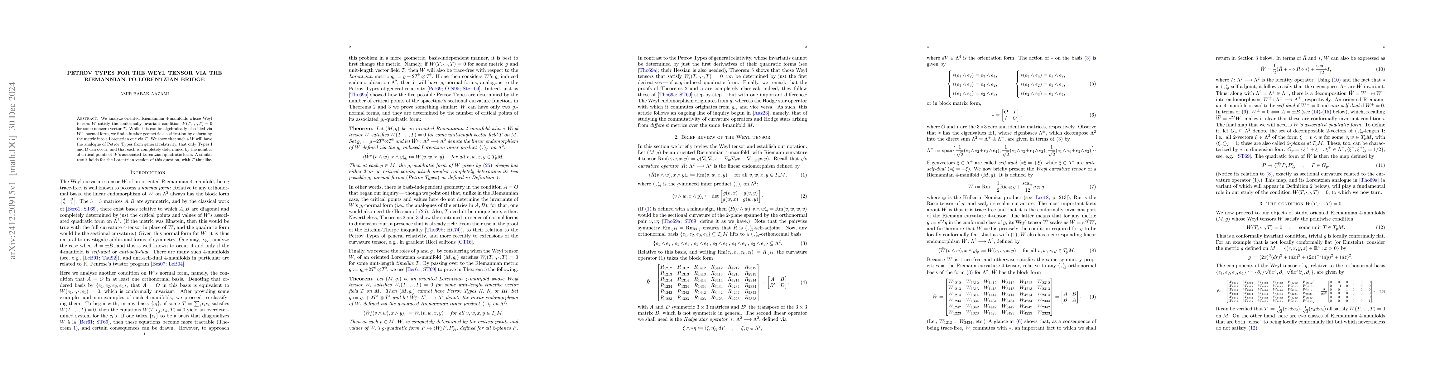 Thumbnail for Petrov Types for the Weyl Tensor via the Riemannian-to-Lorentzian Bridge