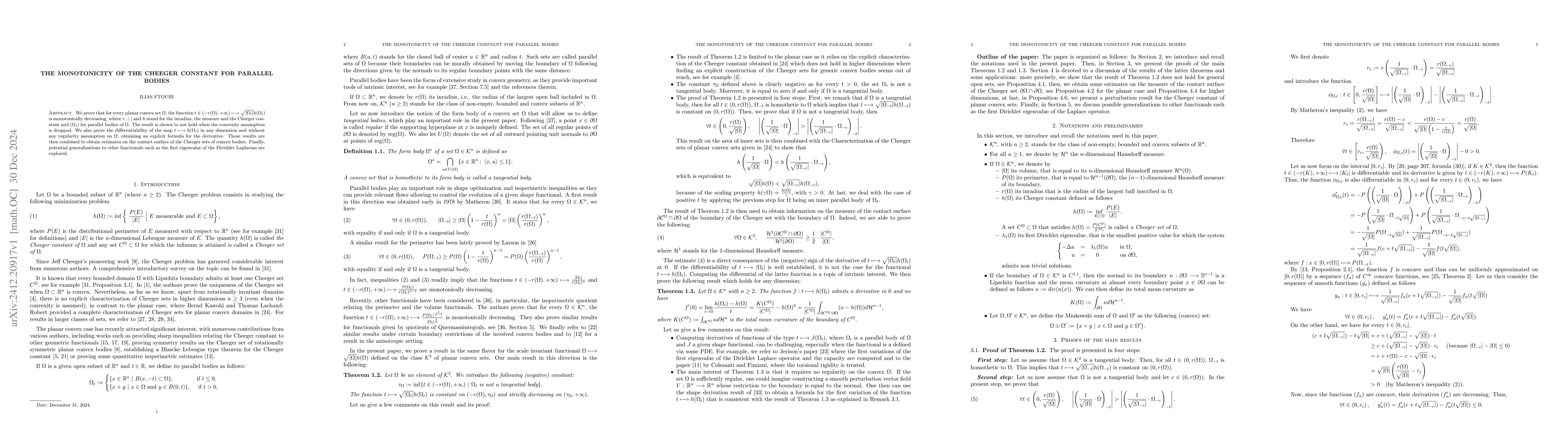 Thumbnail for The monotonicity of the Cheeger constant for parallel bodies