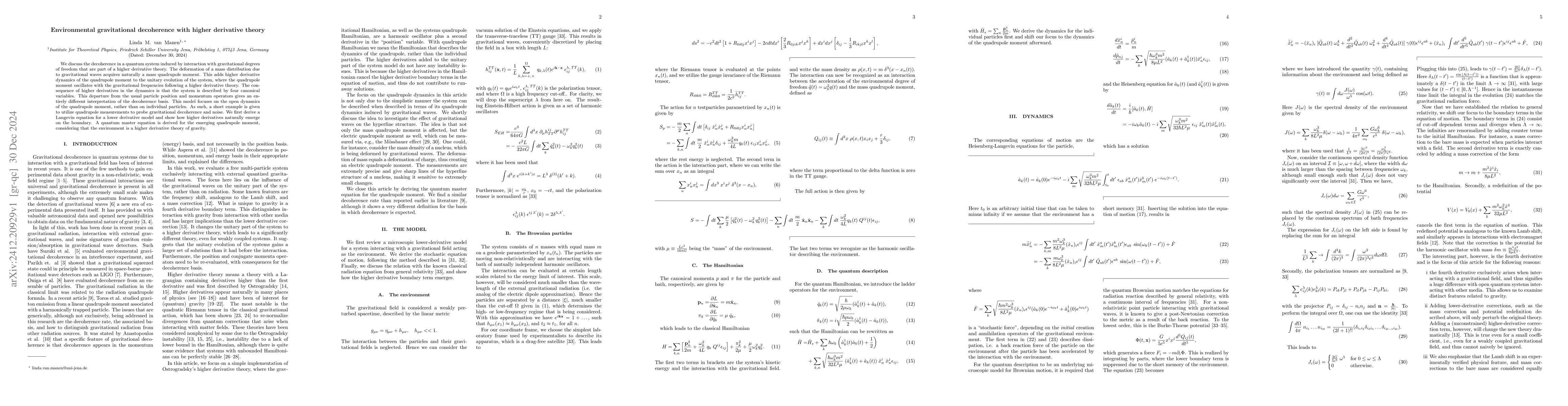 Thumbnail for Environmental gravitational decoherence with higher derivative theory