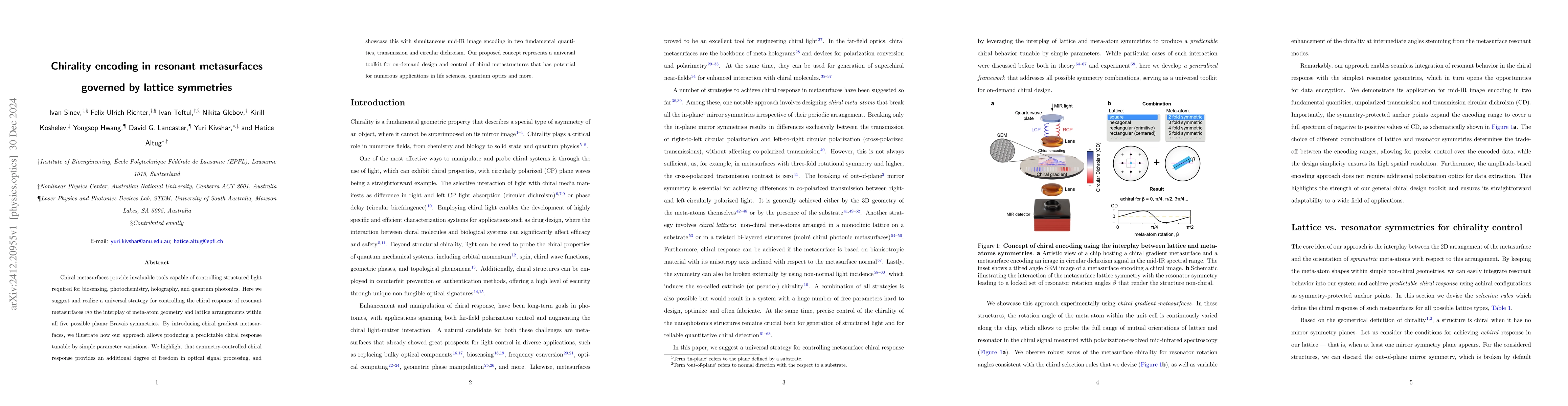 Thumbnail for Chirality encoding in resonant metasurfaces governed by lattice
  symmetries