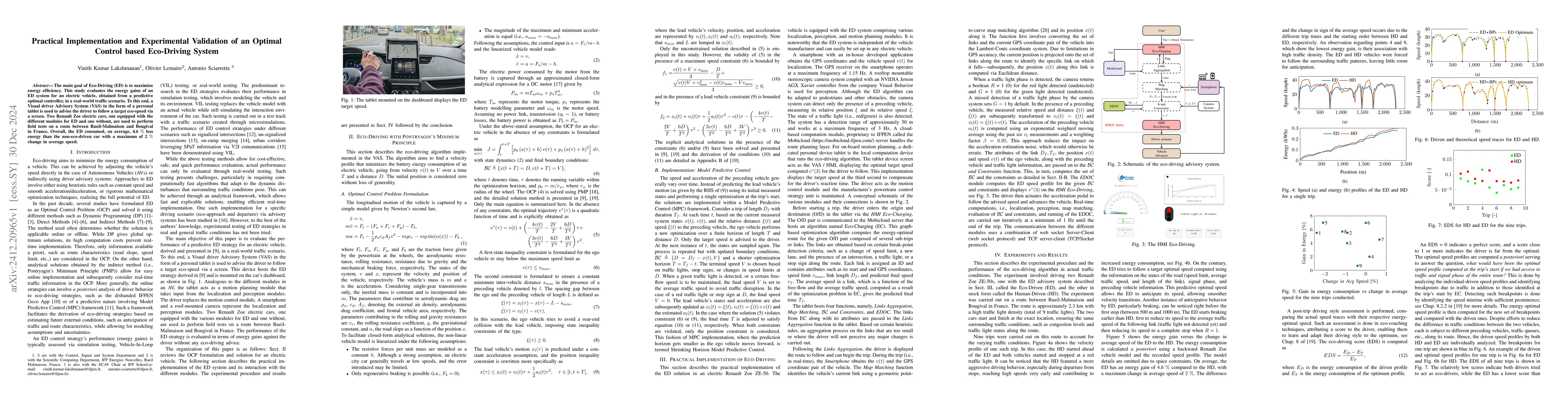 Thumbnail for Practical Implementation and Experimental Validation of an Optimal
  Control based Eco-Driving System