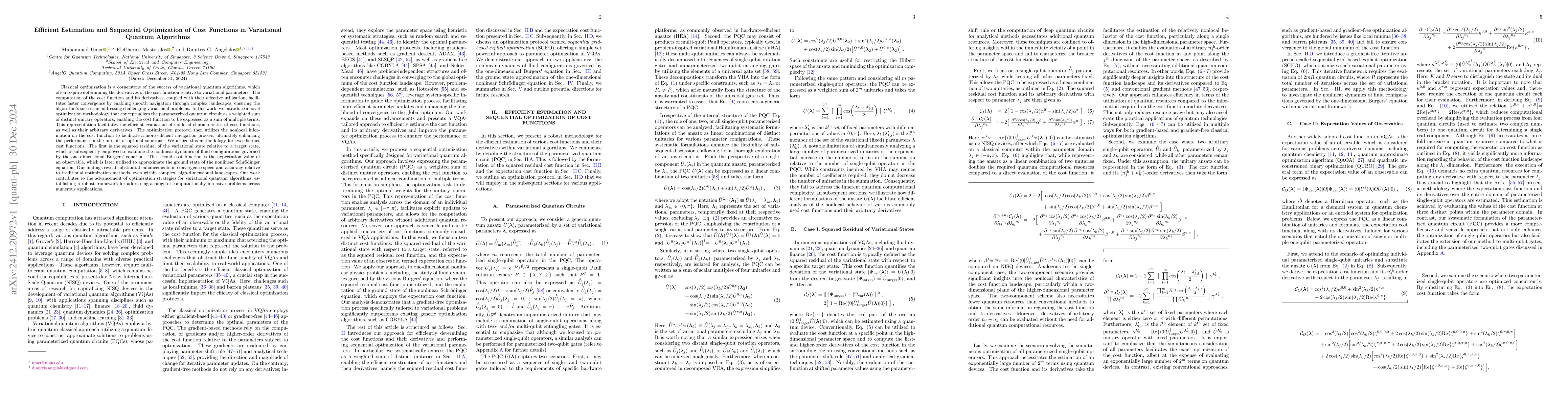 Thumbnail for Efficient Estimation and Sequential Optimization of Cost Functions in
  Variational Quantum Algorithms