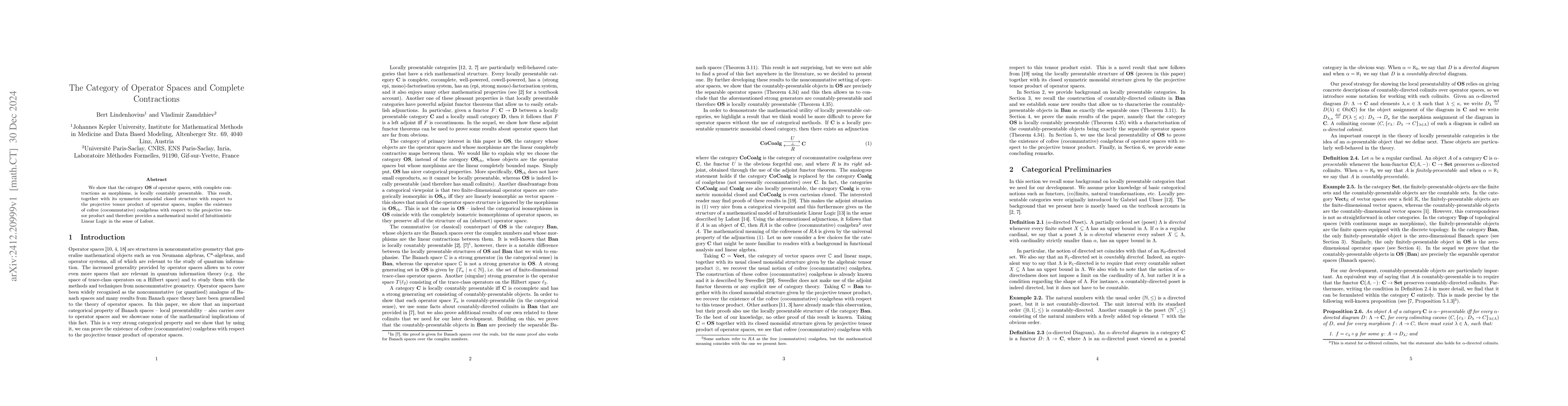 Thumbnail for The Category of Operator Spaces and Complete Contractions