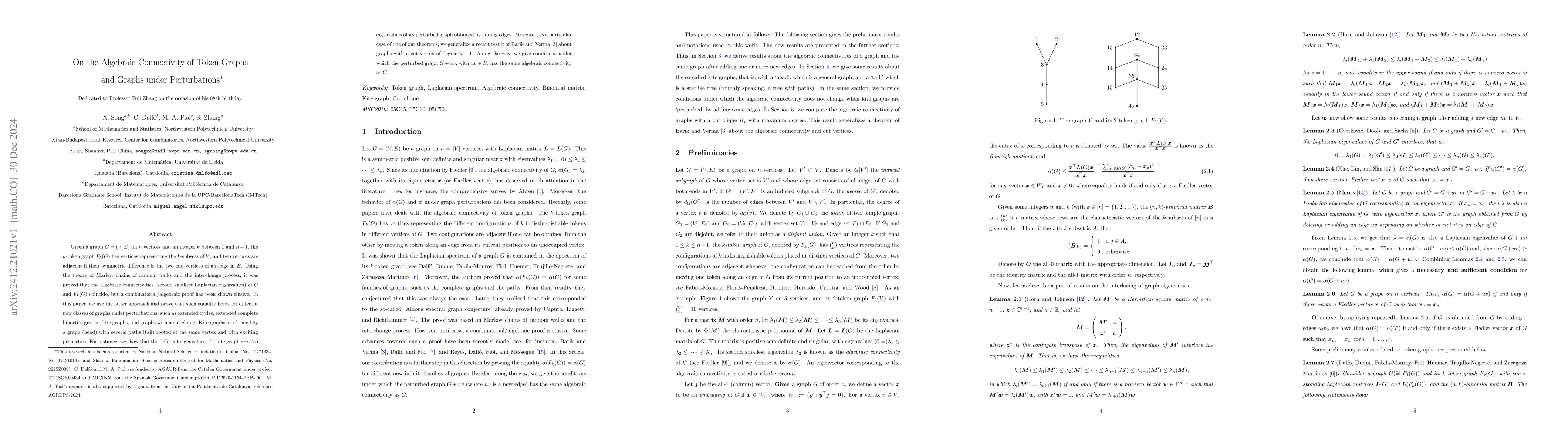Thumbnail for On the Algebraic Connectivity of Token Graphs and Graphs under
  Perturbations