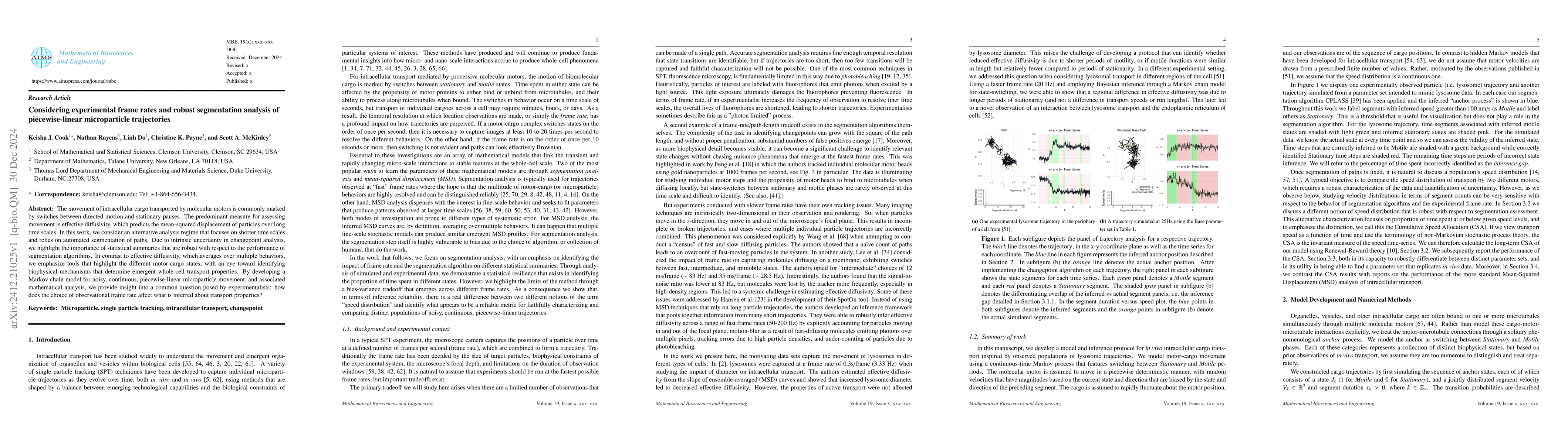 Thumbnail for Considering experimental frame rates and robust segmentation analysis of
  piecewise-linear microparticle trajectories