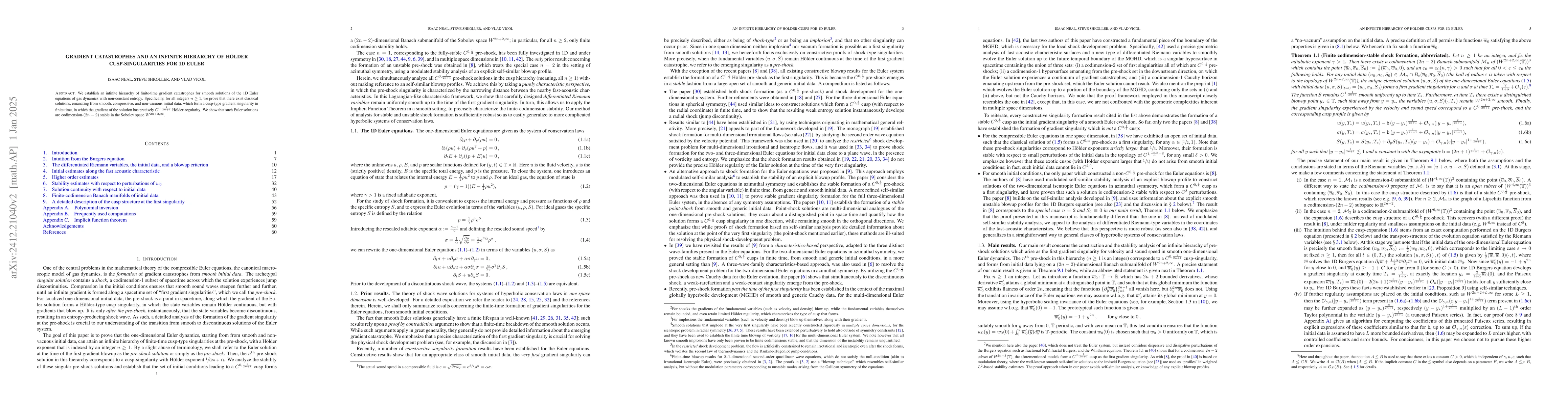 Thumbnail for Gradient catastrophes and an infinite hierarchy of Hölder
  cusp-singularities for 1D Euler