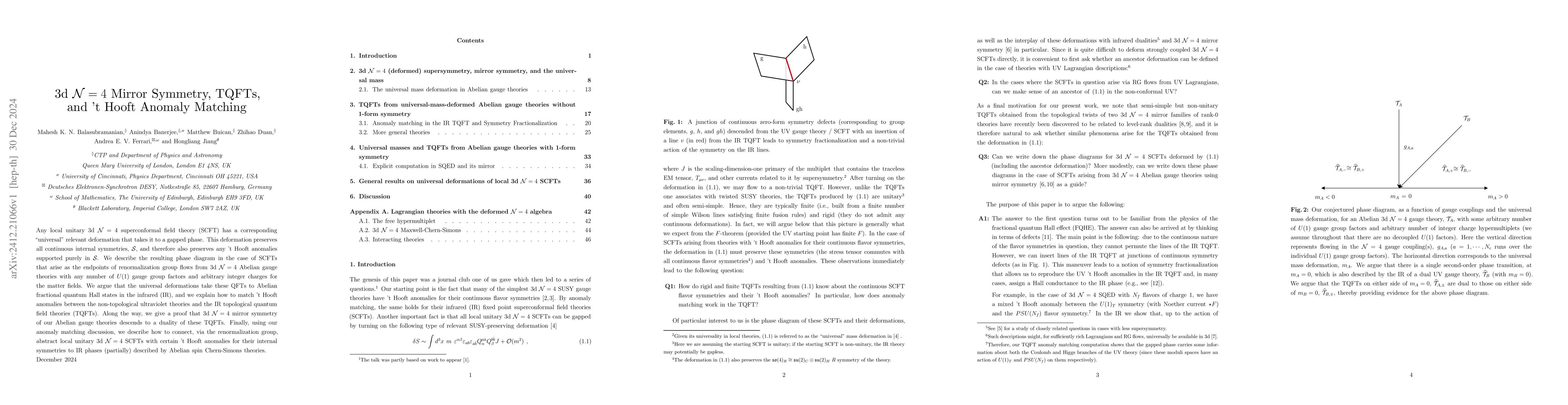 Thumbnail for 3d $\mathcal{N}=4$ Mirror Symmetry, TQFTs, and 't Hooft Anomaly Matching