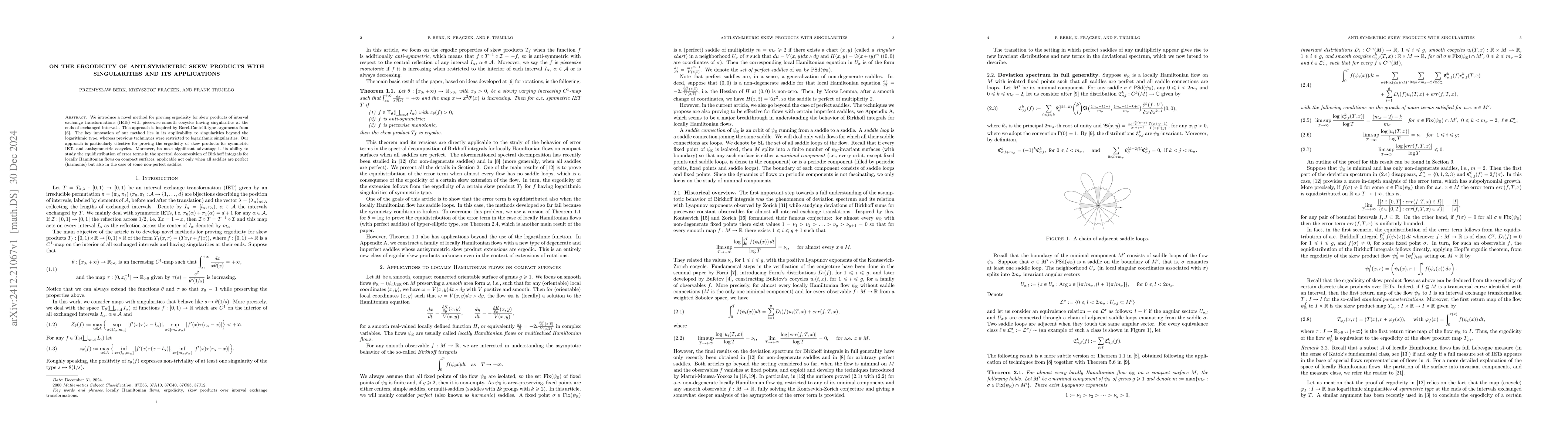 Thumbnail for On the ergodicity of anti-symmetric skew products with singularities and
  its applications