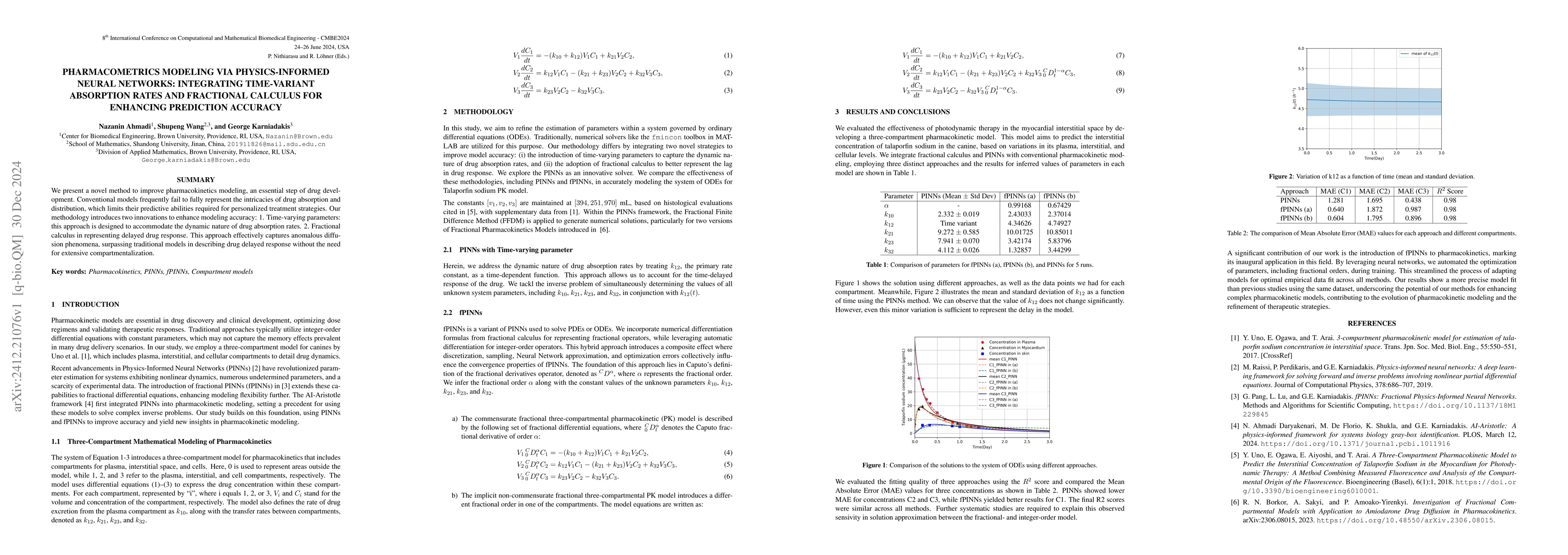 Thumbnail for Pharmacometrics Modeling via Physics-Informed Neural Networks:
  Integrating Time-Variant Absorption Rates and Fractional Calculus for
  Enhancing Prediction Accuracy