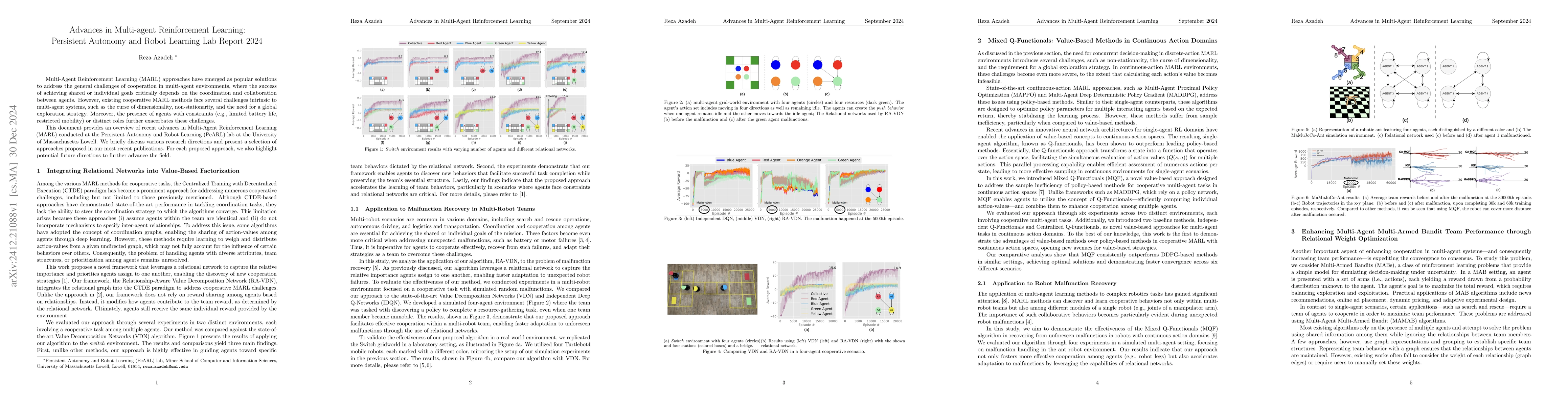 Thumbnail for Advances in Multi-agent Reinforcement Learning: Persistent Autonomy and
  Robot Learning Lab Report 2024