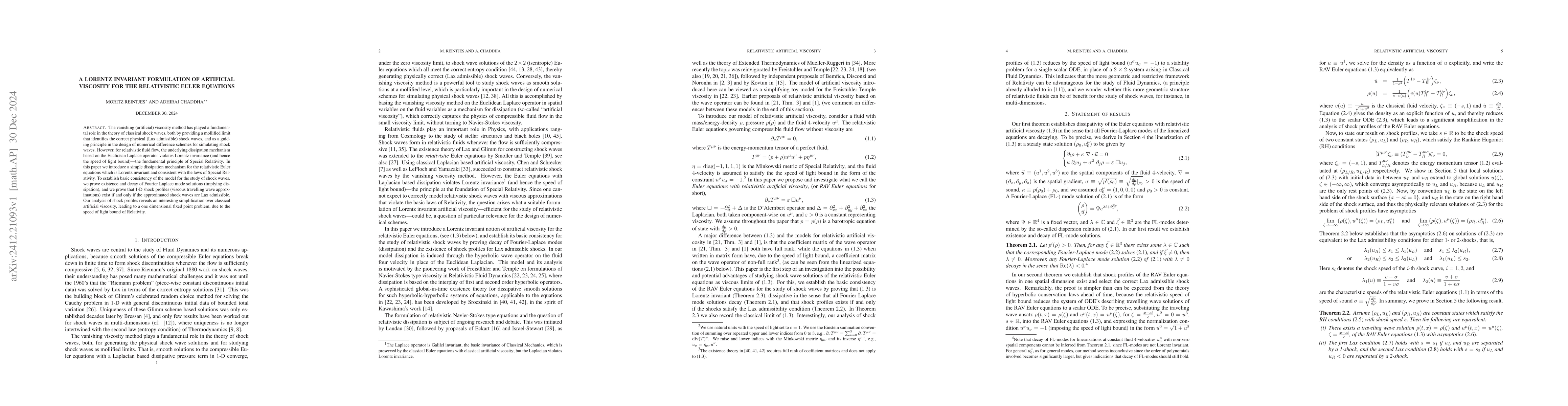 Thumbnail for A Lorentz invariant formulation of artificial viscosity for the
  relativistic Euler equations