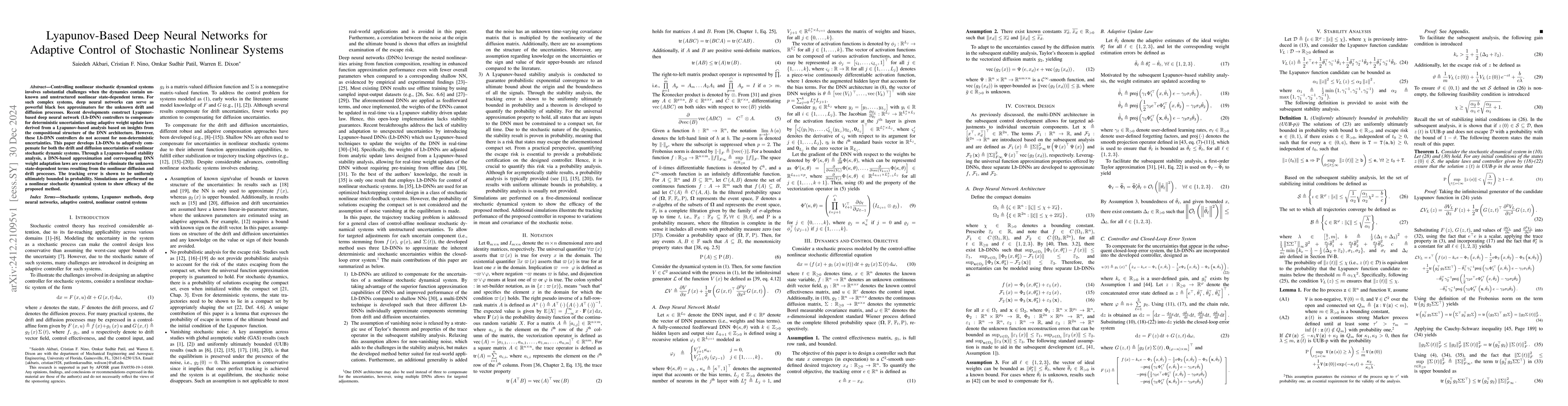 Thumbnail for Lyapunov-Based Deep Neural Networks for Adaptive Control of Stochastic
  Nonlinear Systems