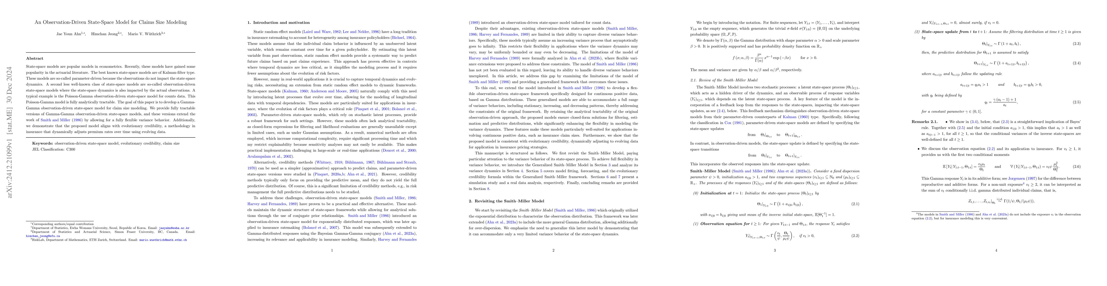 Thumbnail for An Observation-Driven State-Space Model for Claims Size Modeling