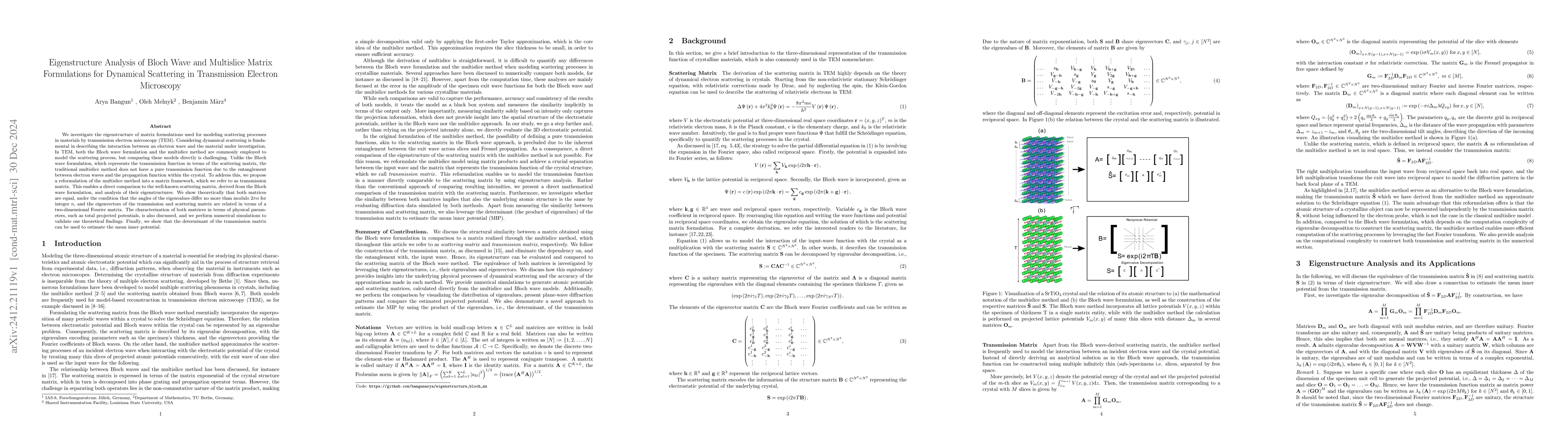 Thumbnail for Eigenstructure Analysis of Bloch Wave and Multislice Matrix Formulations
  for Dynamical Scattering in Transmission Electron Microscopy