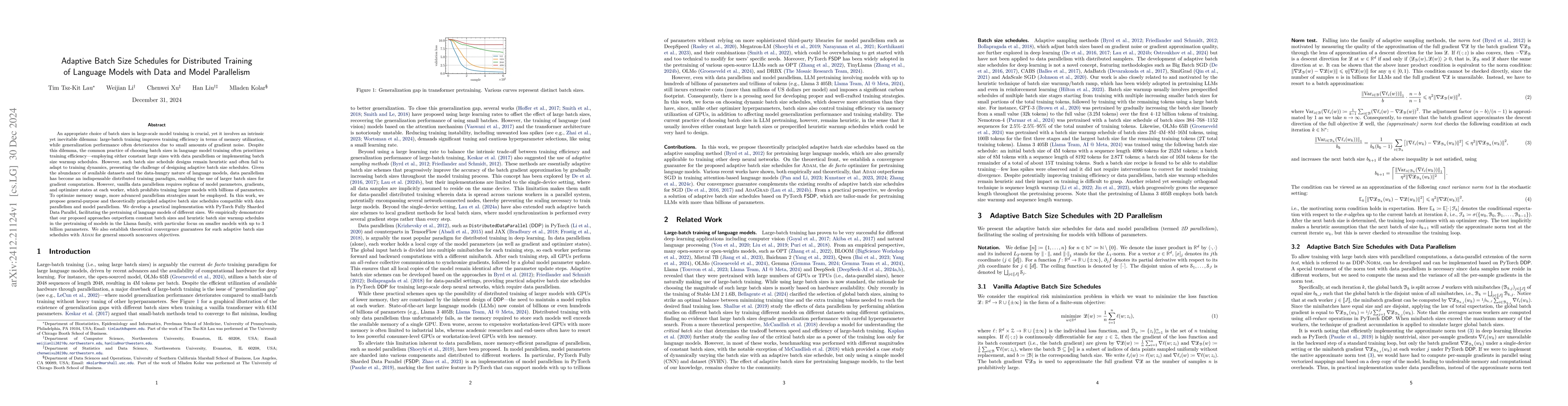 Thumbnail for Adaptive Batch Size Schedules for Distributed Training of Language
  Models with Data and Model Parallelism