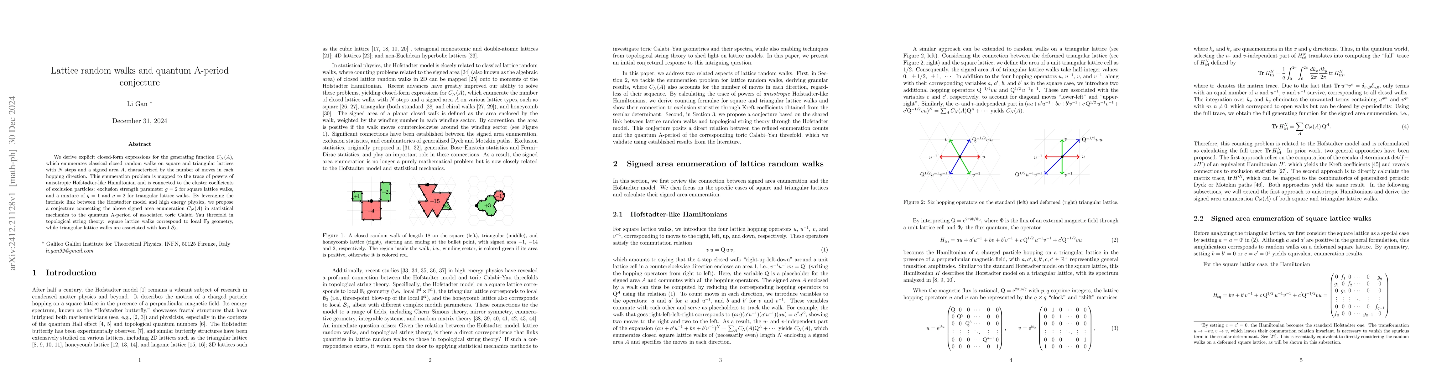 Thumbnail for Lattice random walks and quantum A-period conjecture