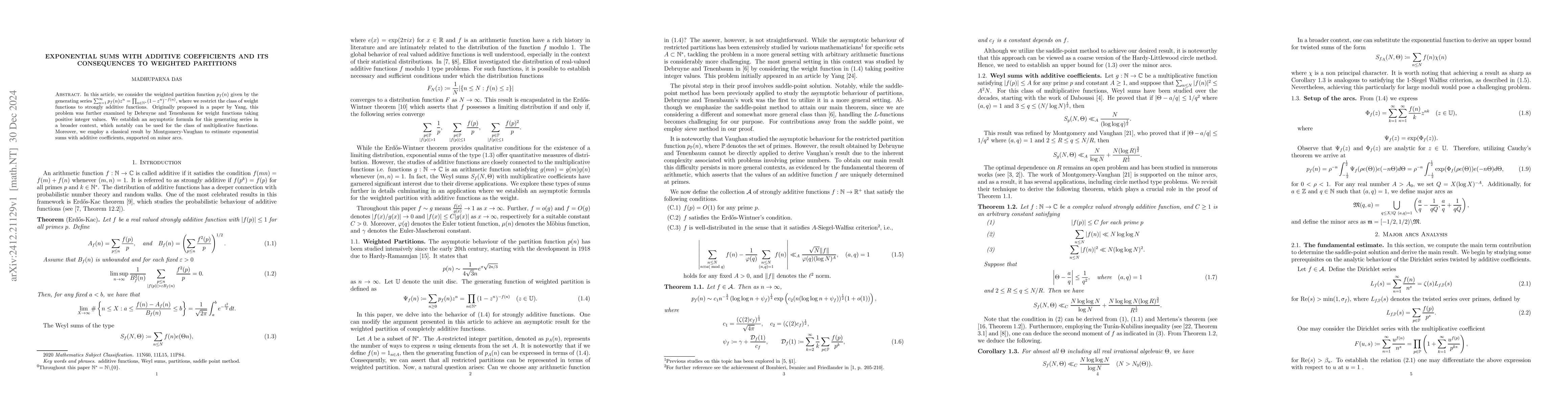 Thumbnail for Exponential Sums with Additive Coefficients and its Consequences to
  Weighted Partitions