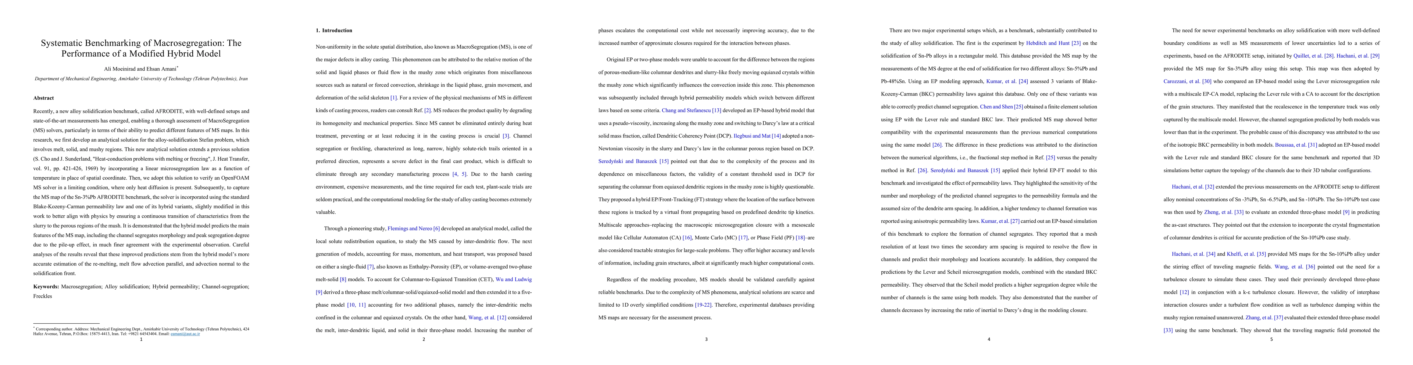 Thumbnail for Systematic Benchmarking of Macrosegregation: The Performance of a
  Modified Hybrid Model