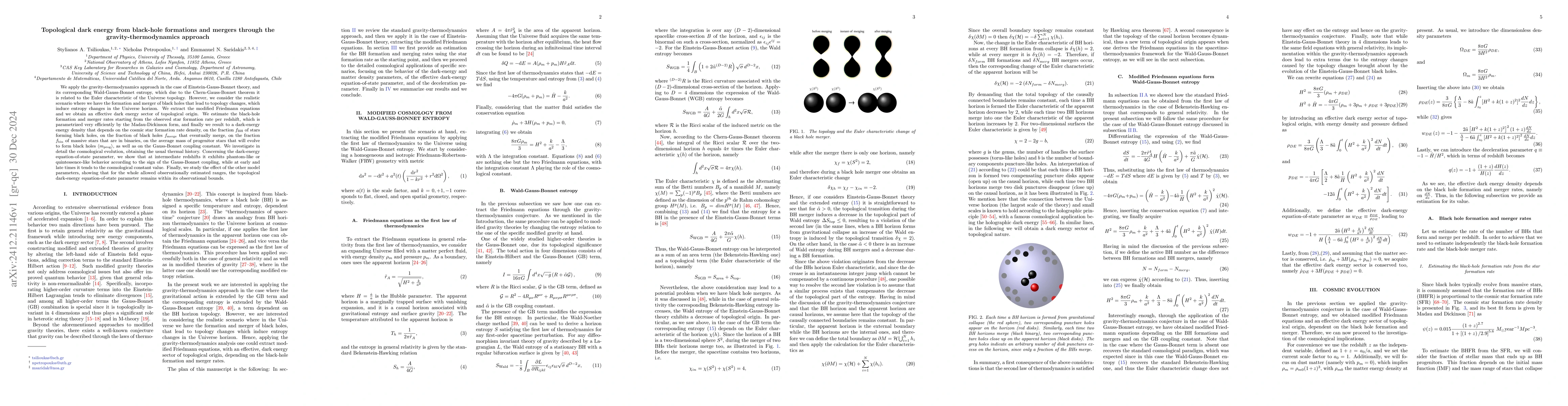 Thumbnail for Topological dark energy from black-hole formations and mergers through
  the gravity-thermodynamics approach