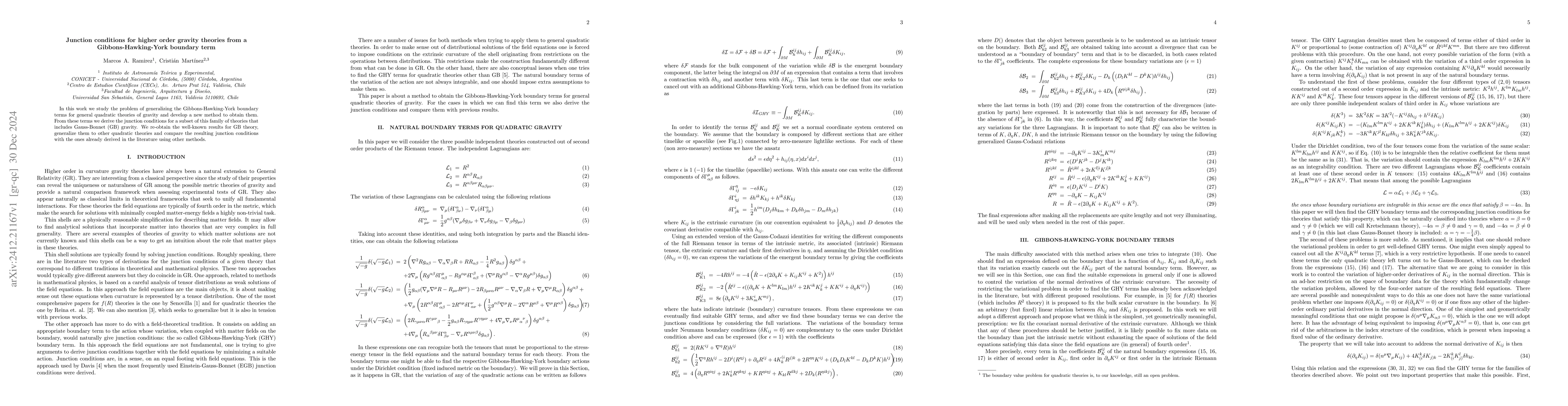 Thumbnail for Junction conditions for higher order gravity theories from a
  Gibbons-Hawking-York boundary term