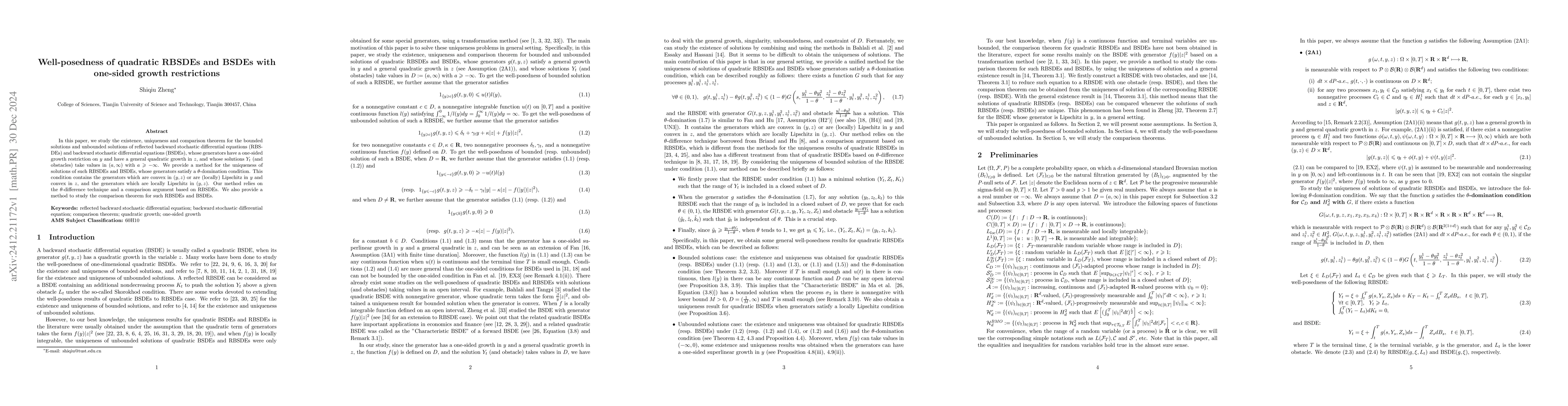 Thumbnail for Well-posedness of quadratic RBSDEs and BSDEs with one-sided growth
  restrictions