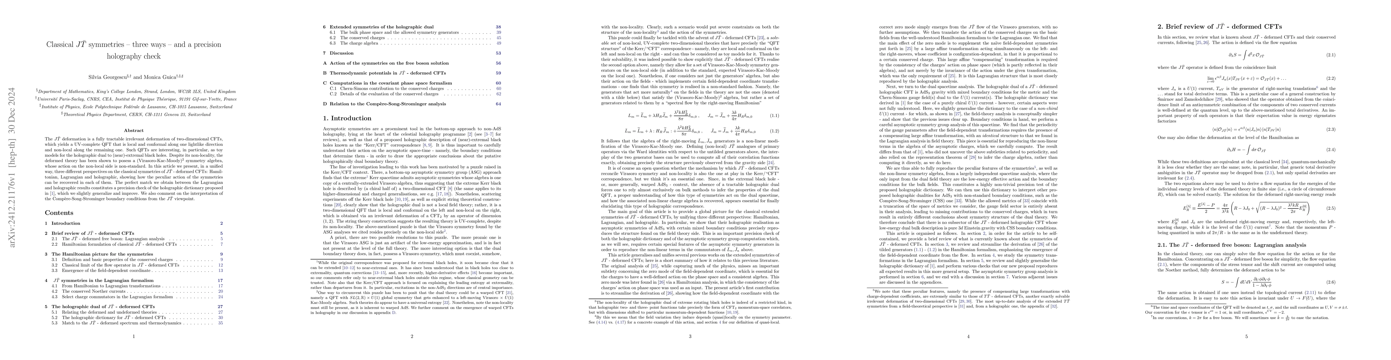 Thumbnail for Classical $J\bar T$ symmetries -- three ways -- and a precision
  holography check
