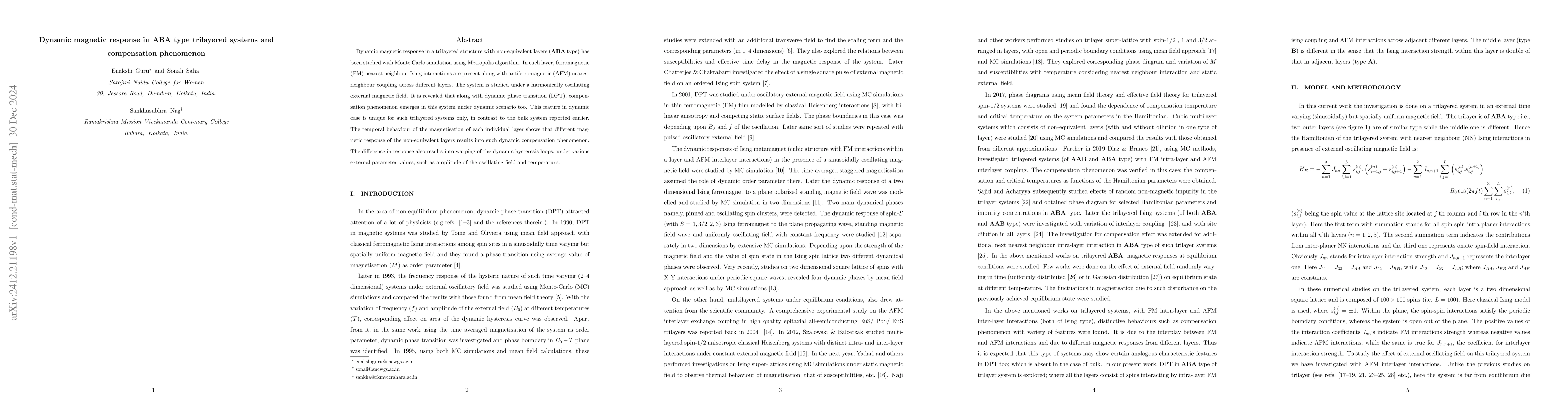 Thumbnail for Dynamic magnetic response in ABA type trilayered systems and
  compensation phenomenon