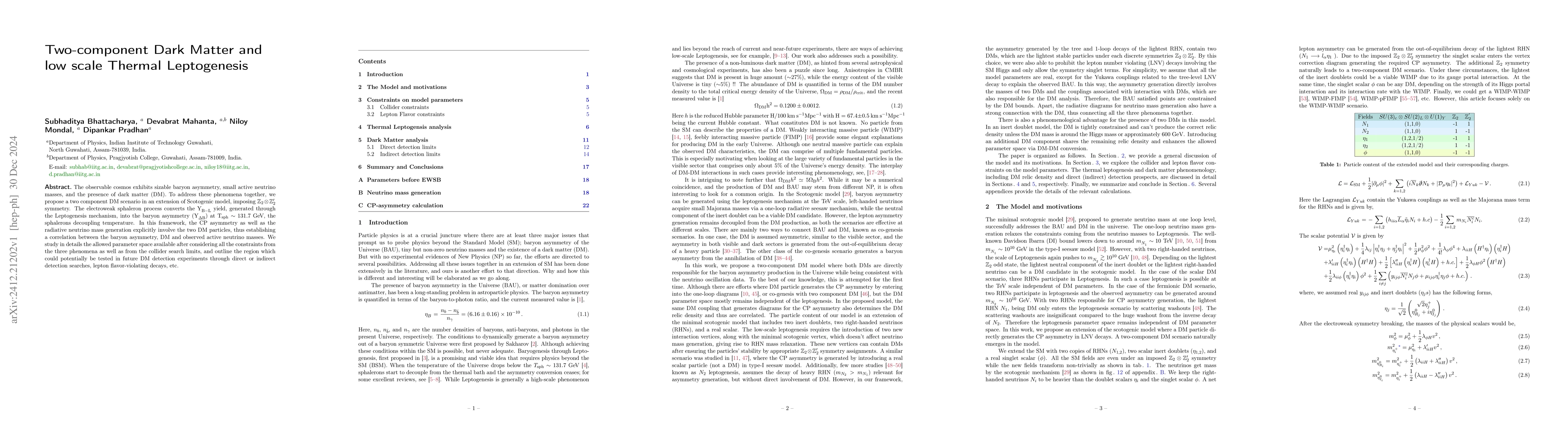 Thumbnail for Two-component Dark Matter and low scale Thermal Leptogenesis