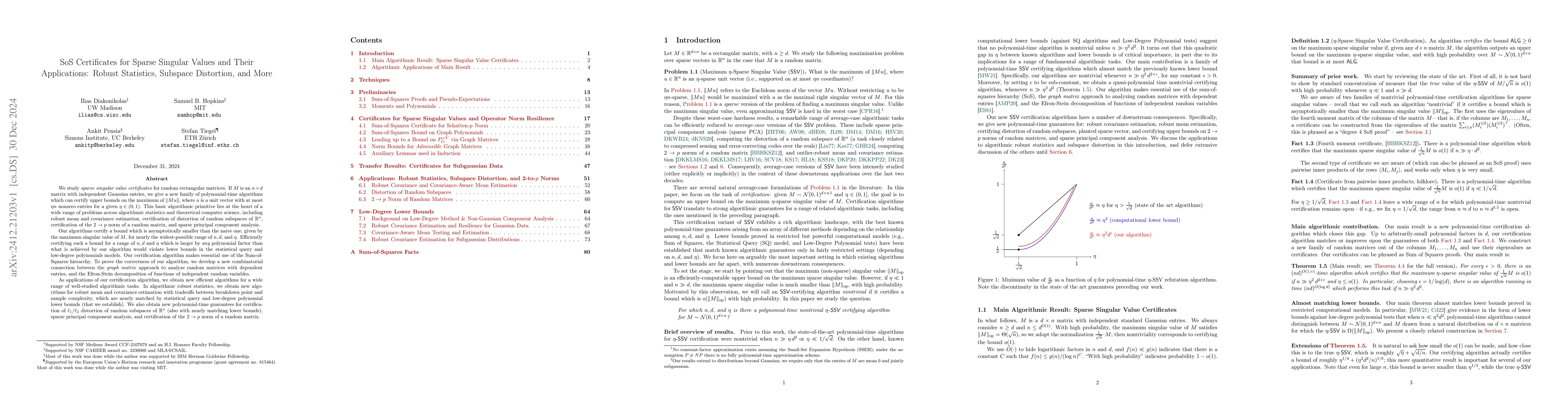 Thumbnail for SoS Certificates for Sparse Singular Values and Their Applications:
  Robust Statistics, Subspace Distortion, and More
