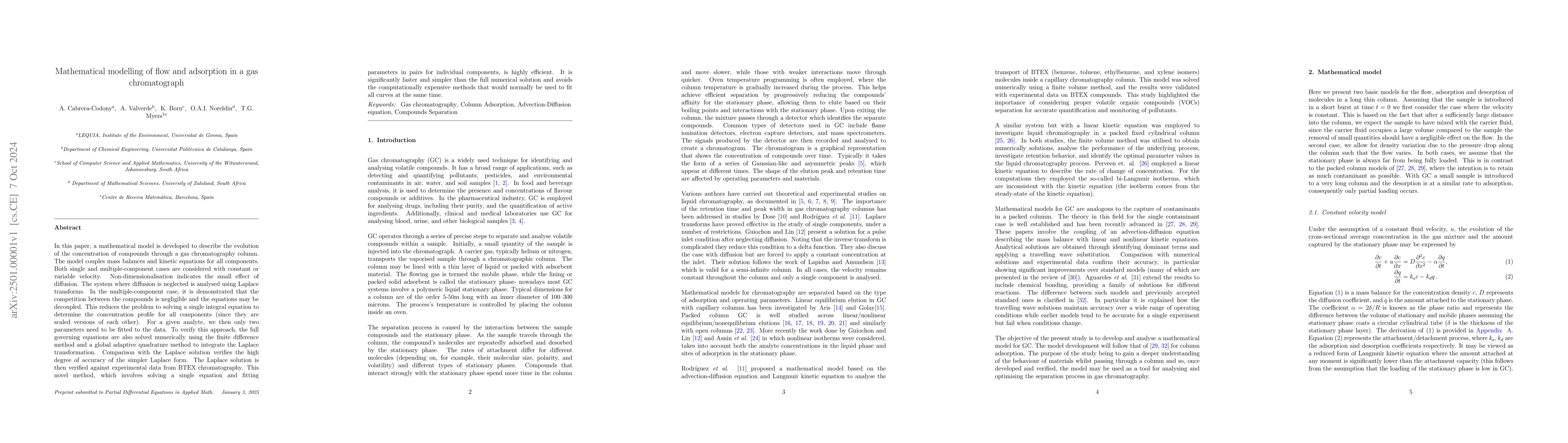 Thumbnail for Mathematical modelling of flow and adsorption in a gas chromatograph