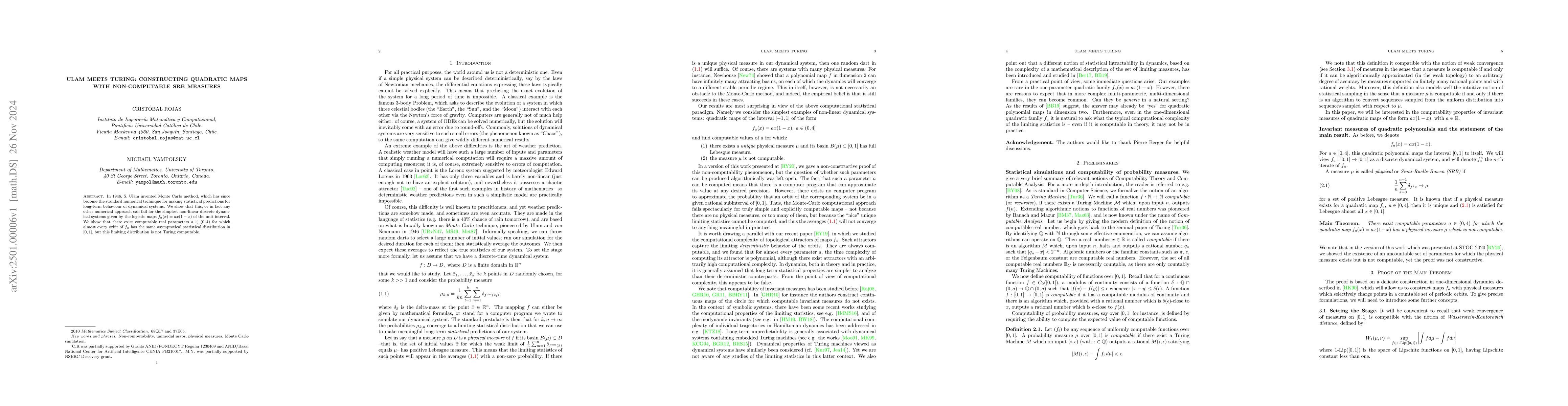 Thumbnail for Ulam meets Turing: constructing quadratic maps with non-computable SRB
  measures