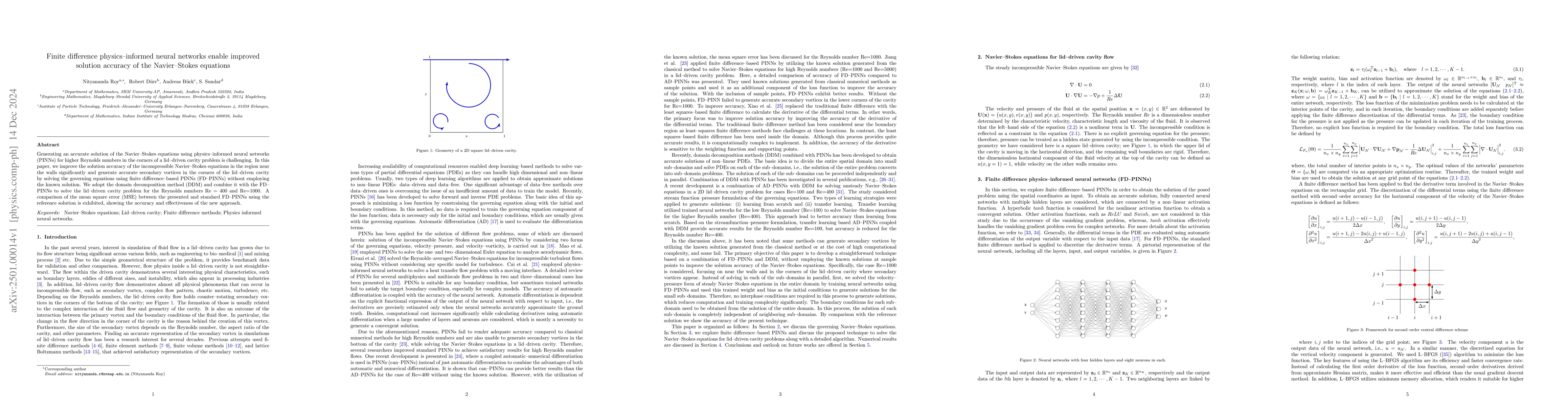 Thumbnail for Finite difference physics-informed neural networks enable improved
  solution accuracy of the Navier-Stokes equations