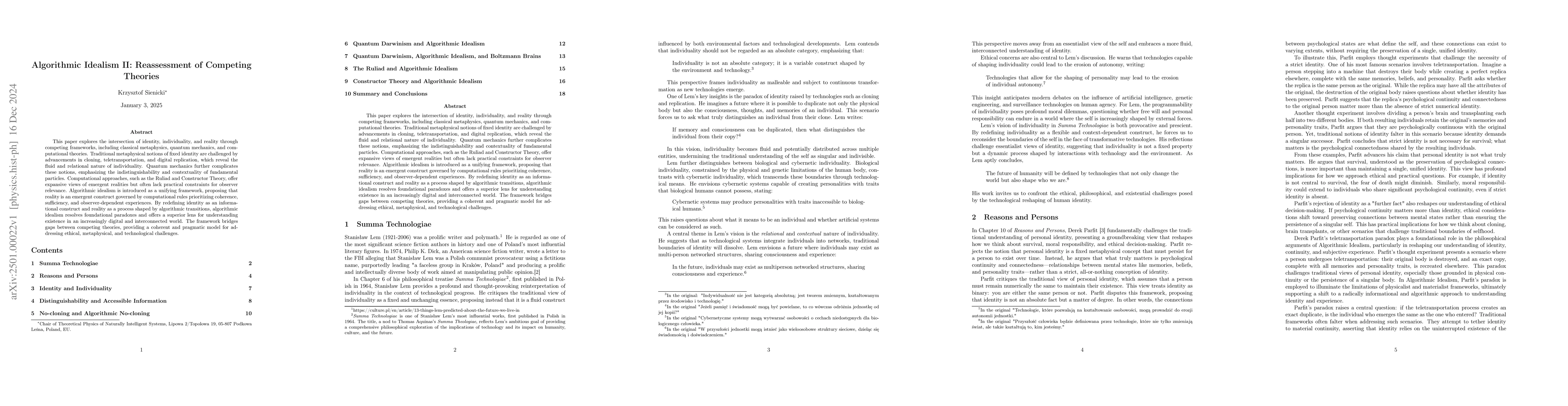 Thumbnail for Algorithmic Idealism II: Reassessment of Competing Theories