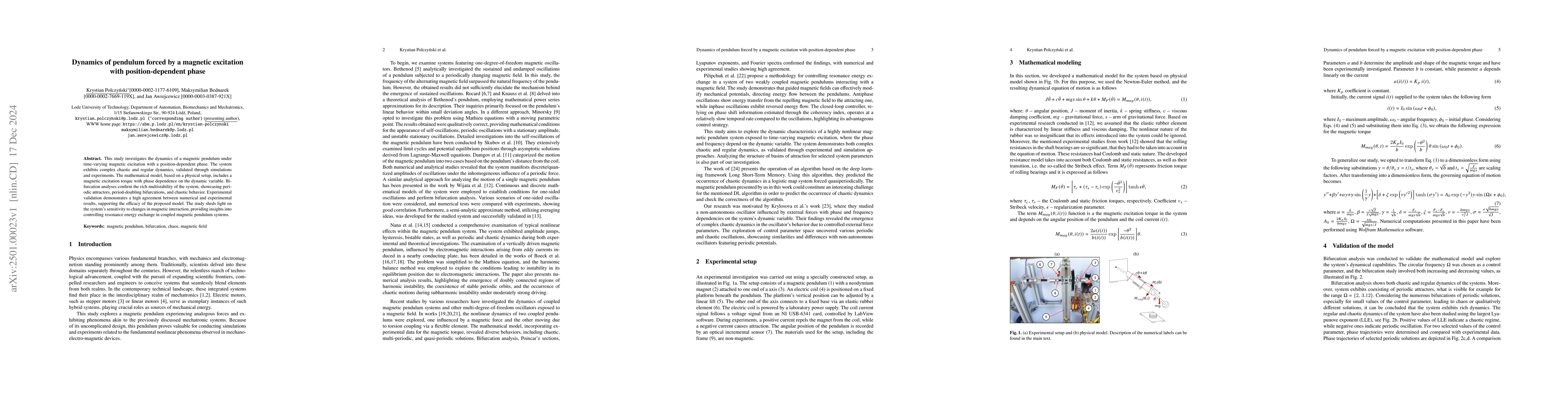 Thumbnail for Dynamics of Pendulum Forced by a Magnetic Excitation with
  Position-Dependent Phase