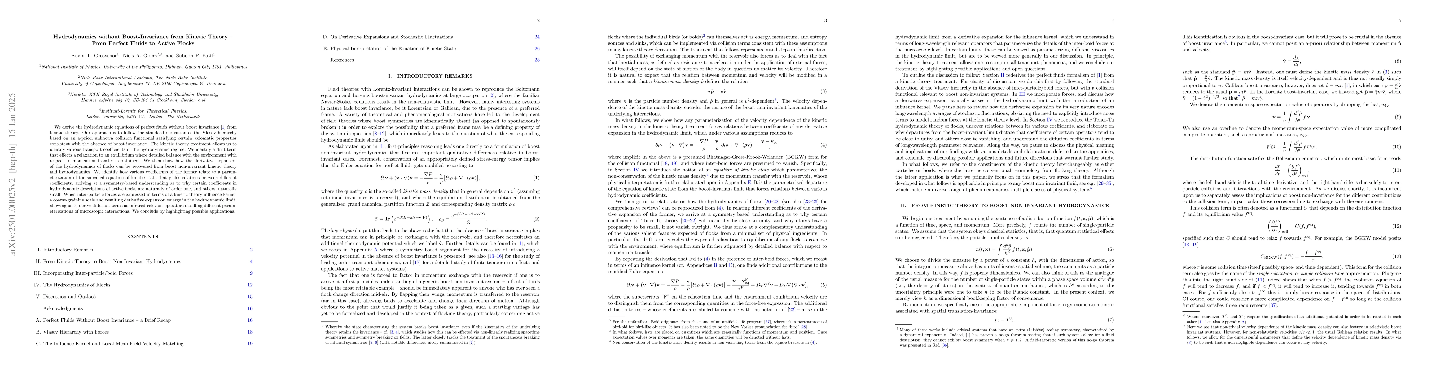 Thumbnail for Hydrodynamics without Boost-Invariance from Kinetic Theory: From Perfect
  Fluids to Active Flocks