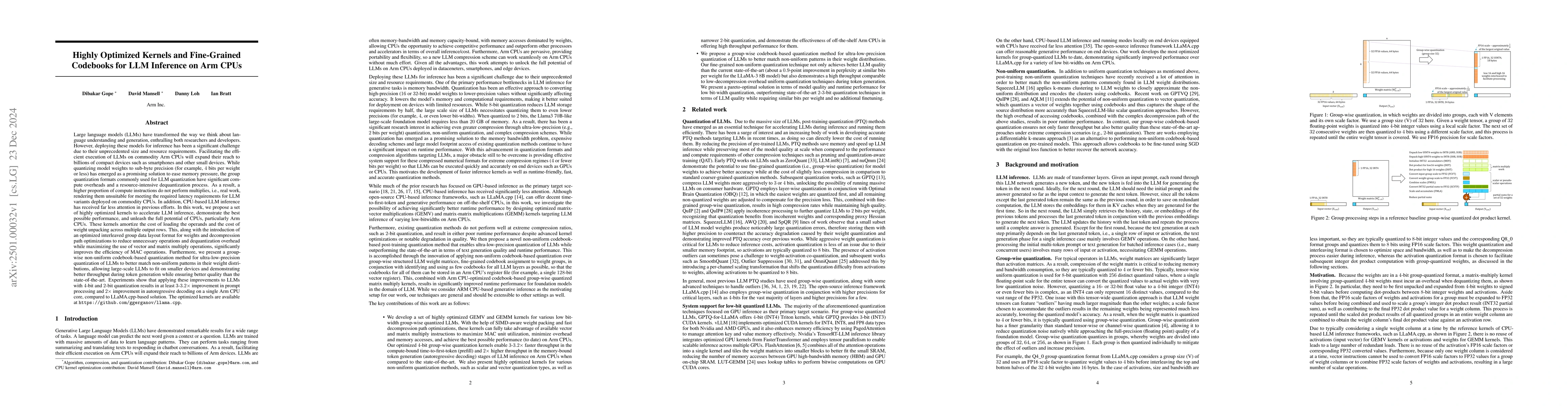 Thumbnail for Highly Optimized Kernels and Fine-Grained Codebooks for LLM Inference on
  Arm CPUs