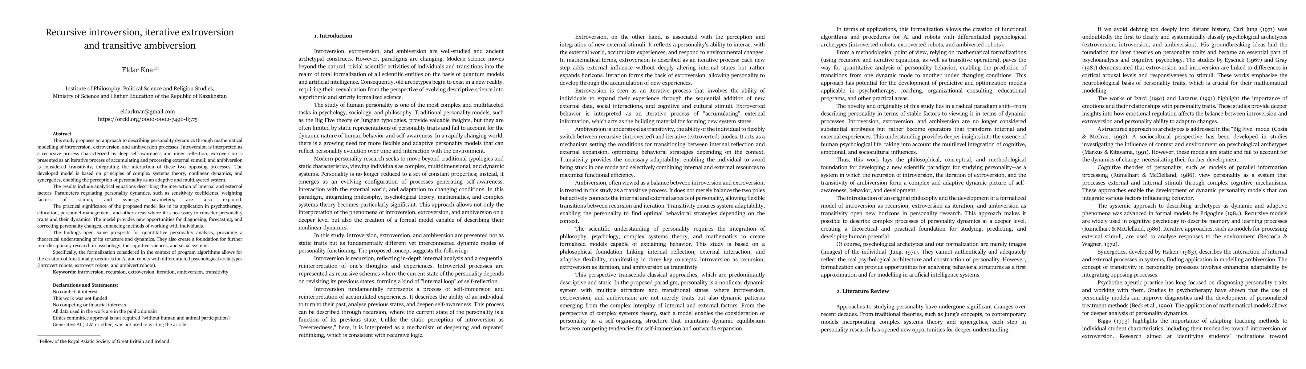 Thumbnail for Recursive introversion, iterative extroversion and transitive
  ambiversion