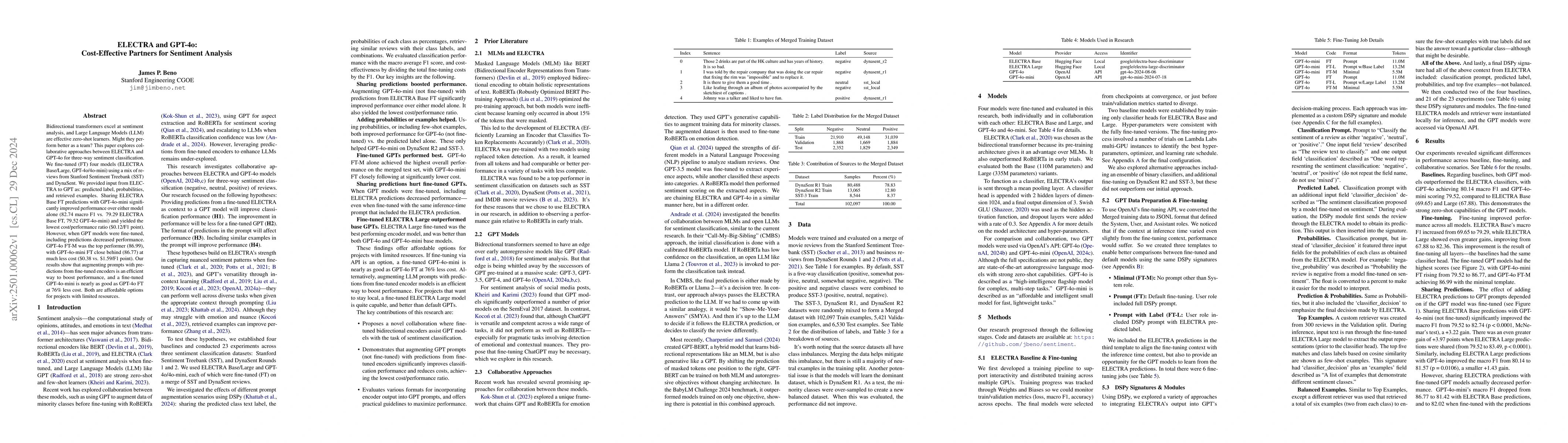 Thumbnail for ELECTRA and GPT-4o: Cost-Effective Partners for Sentiment Analysis