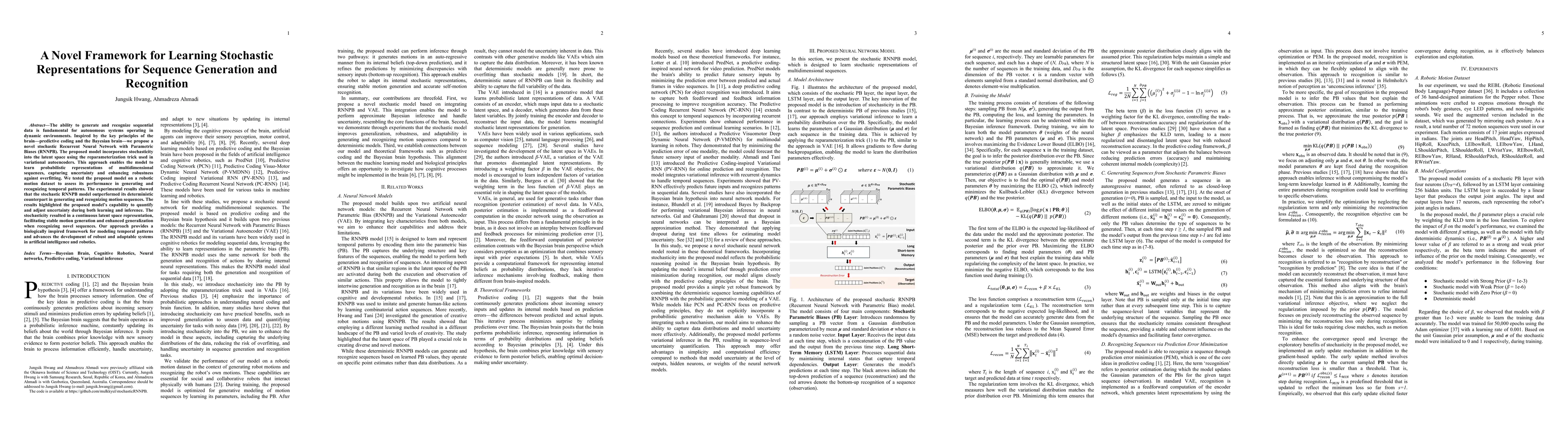 Thumbnail for A Novel Framework for Learning Stochastic Representations for Sequence
  Generation and Recognition