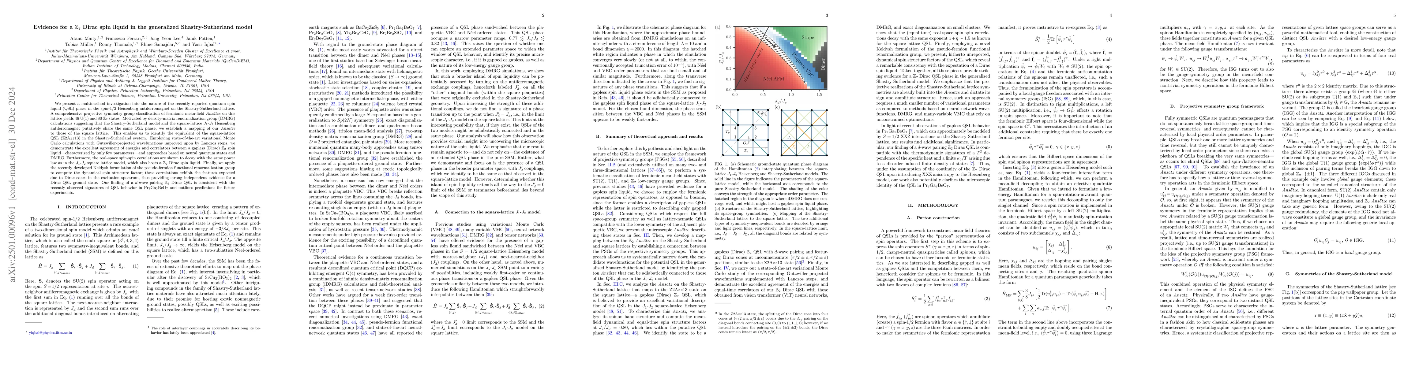 Thumbnail for Evidence for a $\mathbb{Z}_{2}$ Dirac spin liquid in the generalized
  Shastry-Sutherland model