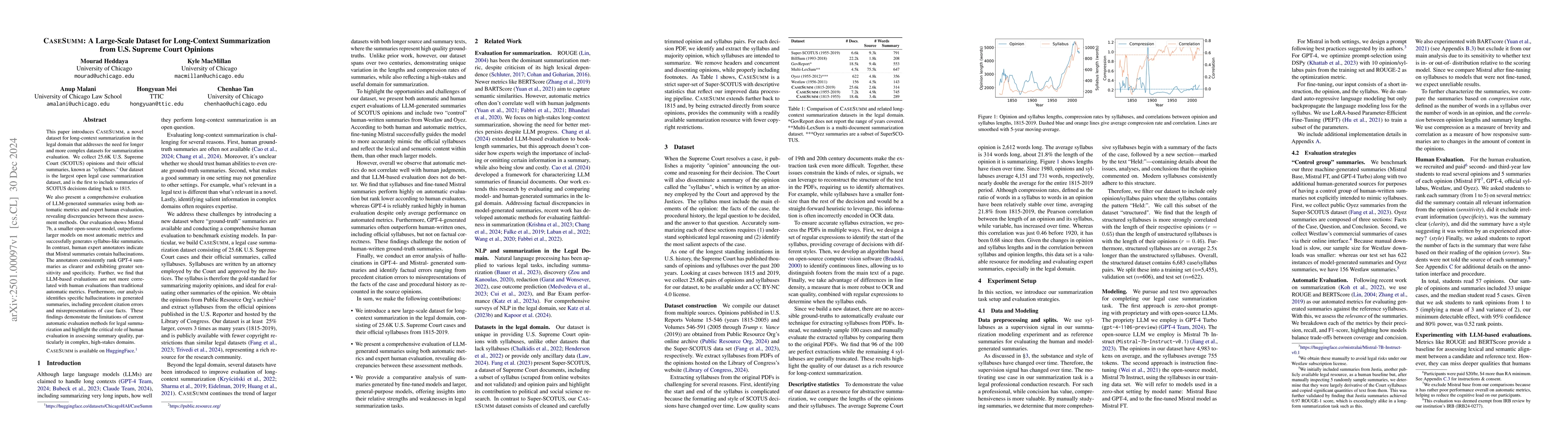 Thumbnail for CaseSumm: A Large-Scale Dataset for Long-Context Summarization from U.S.
  Supreme Court Opinions