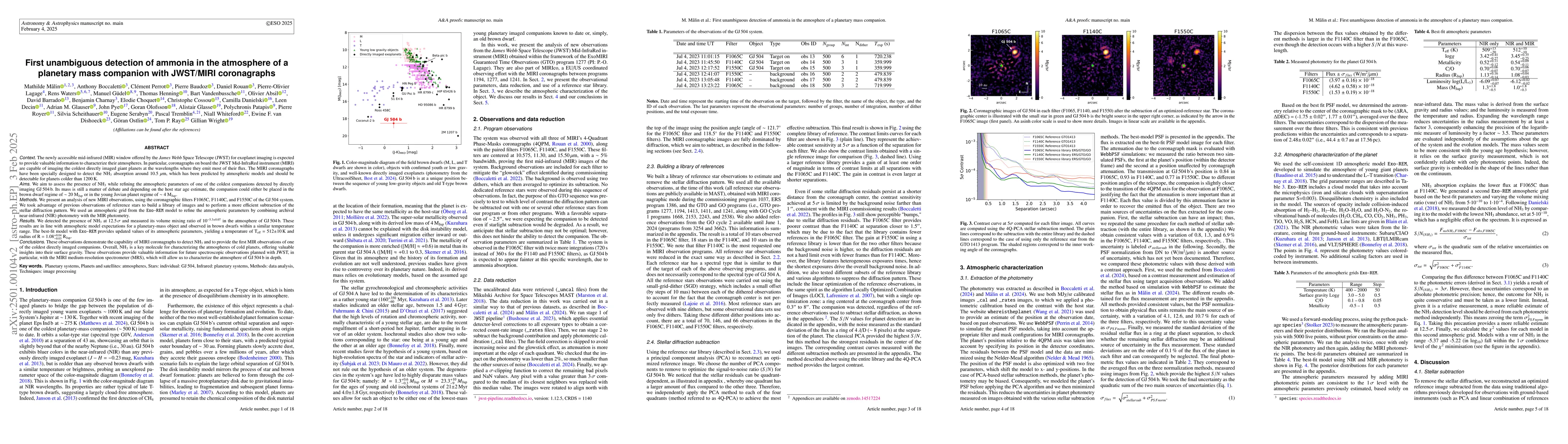 Thumbnail for First unambiguous detection of ammonia in the atmosphere of a planetary
  mass companion with JWST/MIRI coronagraphs