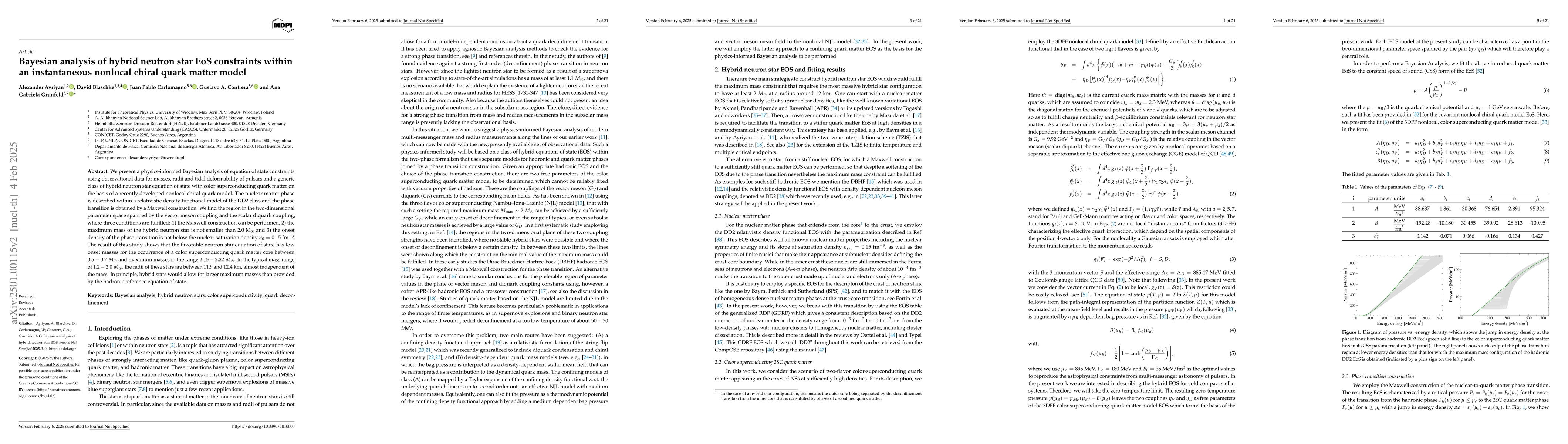 Thumbnail for Bayesian analysis of hybrid neutron star EoS constraints within a
  nonlocal color superconducting quark matter model