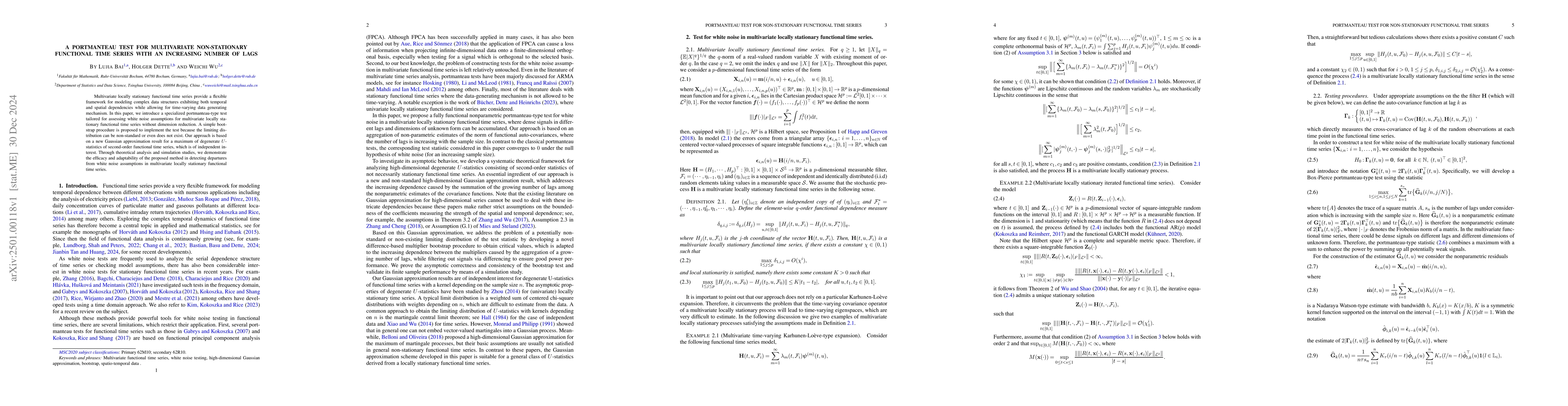 Thumbnail for A portmanteau test for multivariate non-stationary functional time
  series with an increasing number of lags