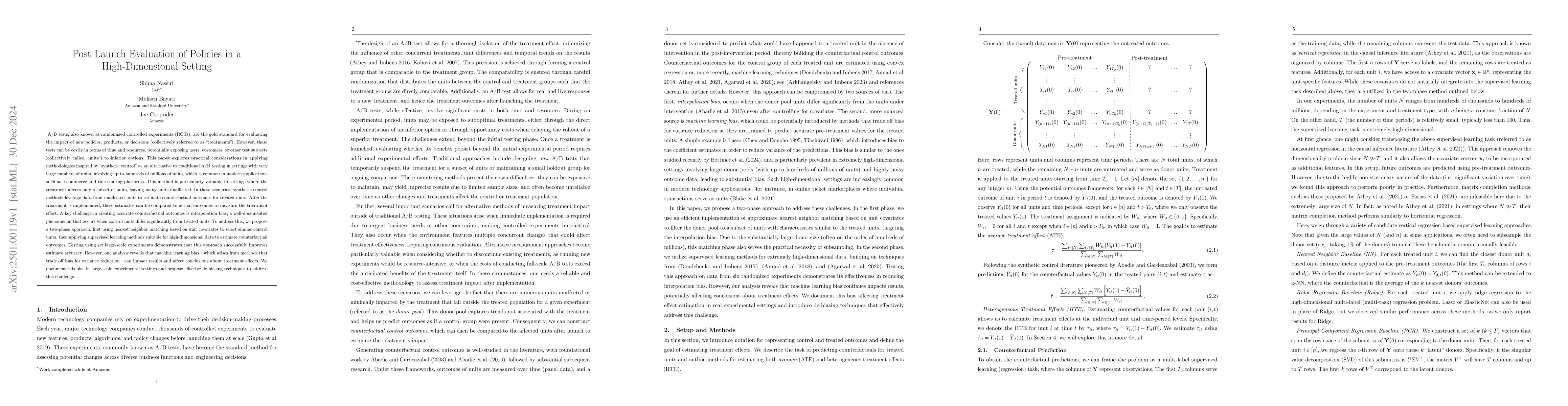 Thumbnail for Post Launch Evaluation of Policies in a High-Dimensional Setting